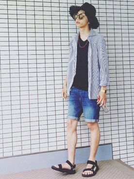 「ABAHOUSE（アバハウス）のTEVA HURRICANE XLT（シューズ、ブラック系）」を使った、ヤマダ コウキさん（メンズ・178cm）の夏コーディネート