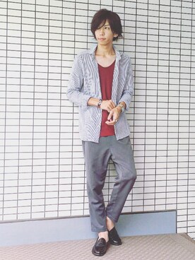 「EMODA（エモダ）の【SHARED】EASY TROUSERS（その他パンツ、グレー系）」を使った、ヤマダ コウキさん（メンズ・178cm）の秋コーディネート