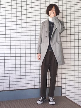 「glamb（グラム）のアイテム（ダウンジャケット/コート）」を使った、ヤマダ コウキさん（メンズ・178cm）の秋コーディネート