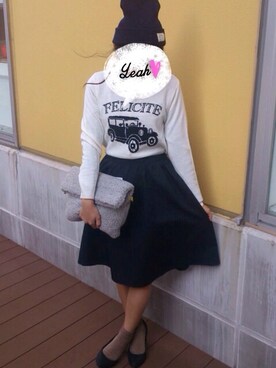 「HERE'S（HERE'S）のカーモチーフニットプルオーバー（ニット/セーター、ホワイト系）」を使った、ｴﾐｺbotさん（レディース・156cm）の秋コーディネート