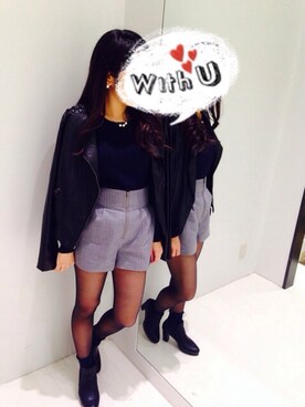 「FOREVER 21（フォーエバー トゥエンティーワン）のアイテム（ライダースジャケット、ブラック系）」を使った、ｴﾐｺbotさん（レディース・156cm）の秋コーディネート