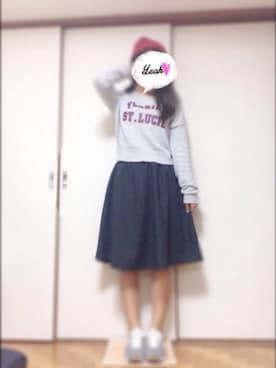 「HERE'S（HERE'S）のペンシルストライプフレアスカート（スカート、グレー系）」を使った、ｴﾐｺbotさん（レディース・156cm）の秋コーディネート