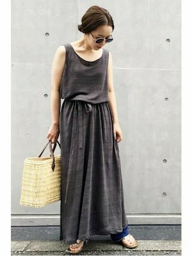 「リネンワンピース」｜midoriさん（レディース・152cm）の夏コーディネート
