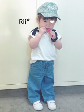 「ガウチョパンツ」｜「アイテム（デニムパンツ）」を使った、rii_さん（キッズ・80cm）の春コーディネート