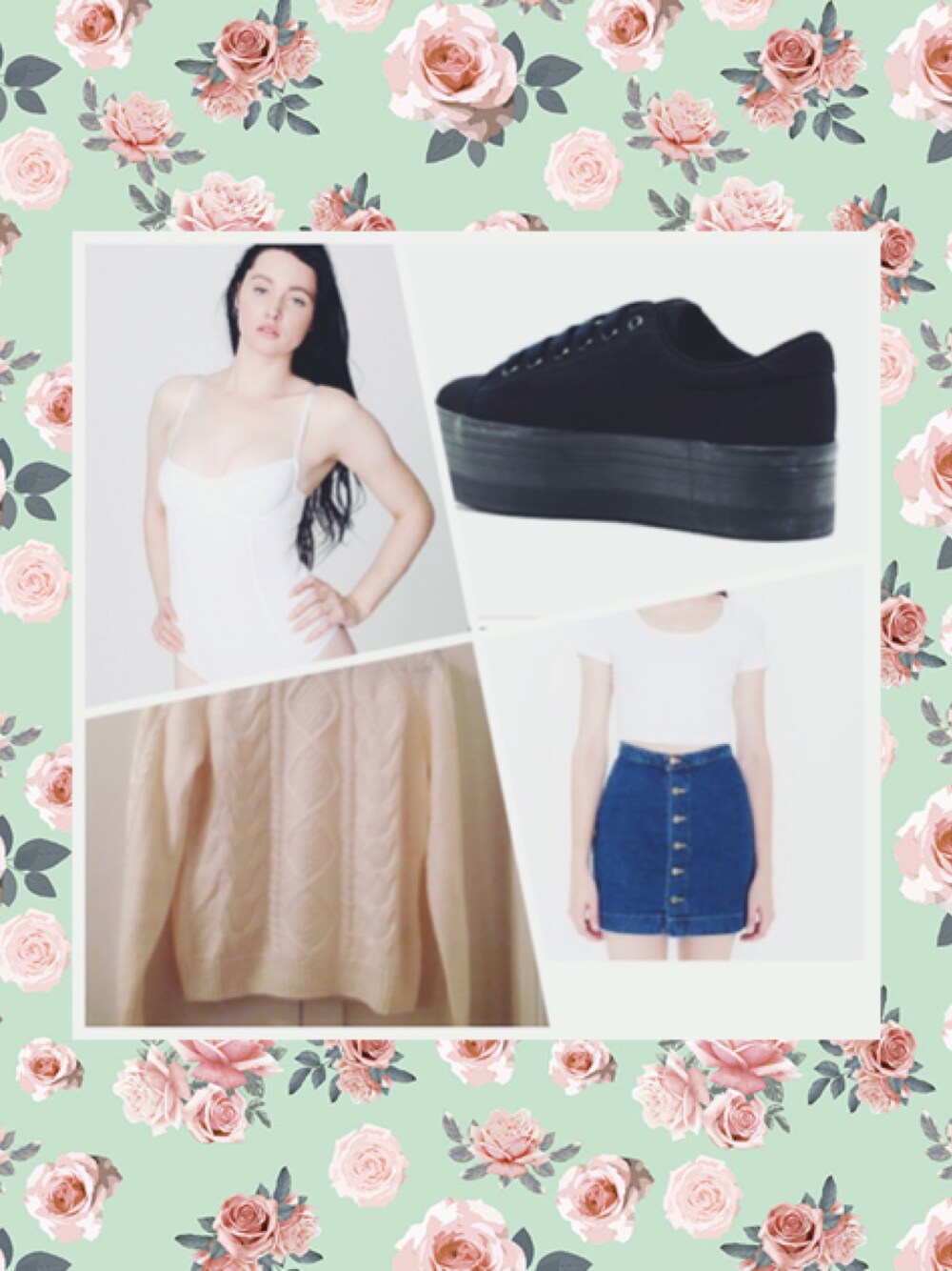 「sweater、skirt、H&M、denim、American Apparel」｜「H&Mのアイテム（ニット/セーター、ホワイト系）」を使った、obeytheoceanさん（レディース・157cm）の夏コーディネートの1枚目の写真