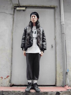 「Keith Haring（キース・ヘリング）のアイテム（Tシャツ/カットソー）」を使った、高中さん（メンズ・175cm）の夏コーディネート