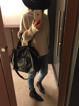 「ZARA（ザラ）のアイテム（トートバッグ、ブラック系）」を使った、RHNさん（レディース・158cm）の冬コーディネート