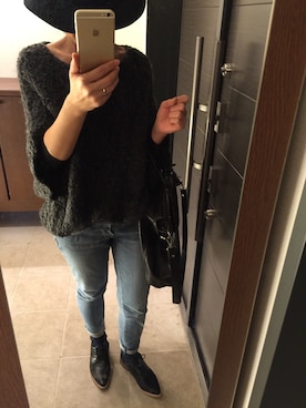 「ZARA（ザラ）のアイテム（トートバッグ、ブラック系）」を使った、RHNさん（レディース・158cm）の冬コーディネート