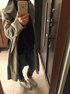 「GU（ジーユー）のアイテム（ニット/セーター、ブルー系）」を使った、RHNさん（レディース・158cm）の冬コーディネート