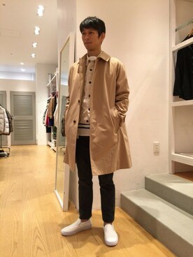 「GYMPHLEX（ジムフレックス）のアイテム（ステンカラーコート）」を使った、sugiyaさん（メンズ・170cm）の冬コーディネート