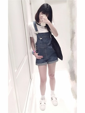 「韓国」｜「アイテム（サロペット/オーバーオール）」を使った、チェリーさん（レディース・158cm）の夏コーディネート