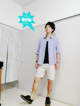 「膝上ショーツ」｜「アイテム（その他シューズ）」を使った、n.y.a h.h さん（メンズ・165cm）の夏コーディネート