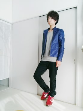 「アイテム（ライダースジャケット）」を使った、n.y.a h.h さん（メンズ・165cm・20代）の秋コーディネート