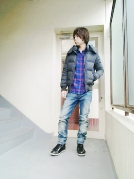 「マウンテンブーツ」｜「アイテム（ダウンジャケット/コート）」を使った、n.y.a h.h さん（メンズ・165cm）の秋コーディネート