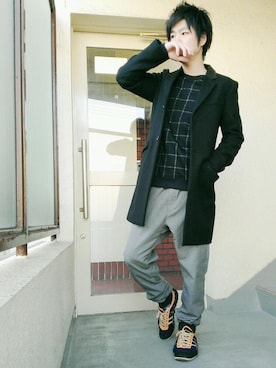 「And A（アンドエー）のアイテム（チェスターコート）」を使った、n.y.a h.h さん（メンズ・165cm）の冬コーディネート