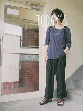 「HARE（ハレ）の２タックワイドパンツ(HARE)（その他パンツ）」を使った、n.y.a h.h さん（メンズ・165cm）の夏コーディネート