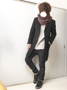 「And A（アンドエー）のアイテム（チェスターコート）」を使った、n.y.a h.h さん（メンズ・165cm）の冬コーディネート
