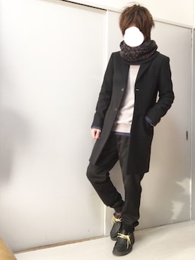 「And A（アンドエー）のアイテム（チェスターコート）」を使った、n.y.a h.h さん（メンズ・165cm）の冬コーディネート