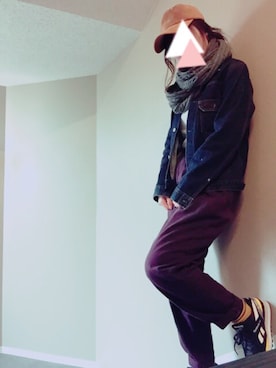 「？？？のアイテム（デニムジャケット、ブルー系）」を使った、はっぴーさん（レディース）の冬コーディネート