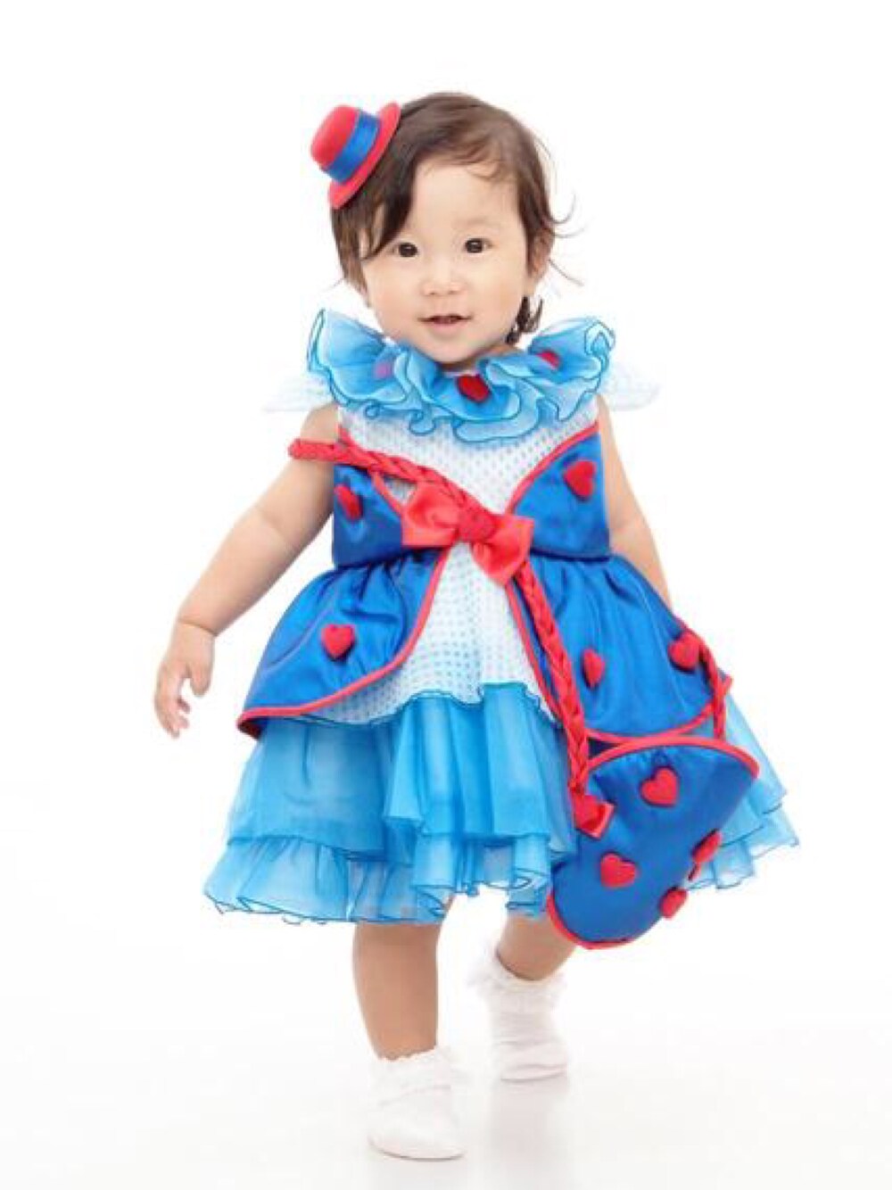 「1歳、1st Birthday、スタジオマリオ」｜「スタジオマリオのアイテム（ドレス、ブルー系）」を使った、noaさん（キッズ・70cm）の秋コーディネートの1枚目の写真