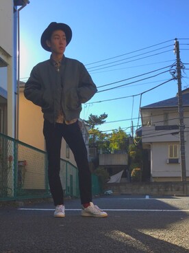 「バーバリー」｜「アイテム（ミリタリージャケット）」を使った、Taka.さん（メンズ・178cm）の冬コーディネート