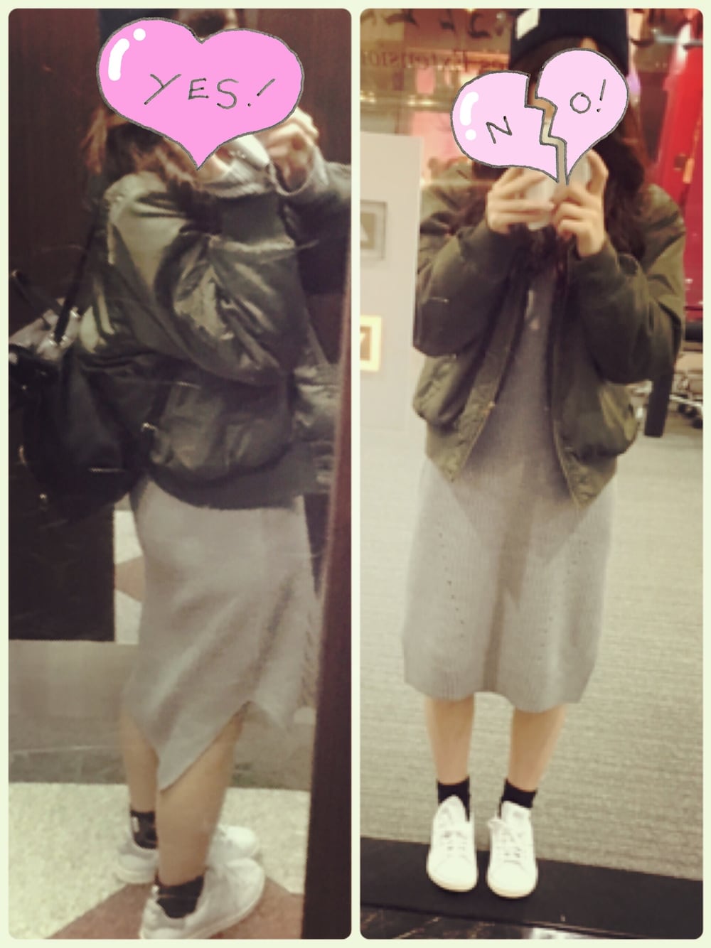 「stan smith」｜「GYDAの中綿入りナイロンMA-1（ブルゾン、グリーン系）」を使った、ゆっぴょん🐰💗さん（レディース・155cm）の冬コーディネートの1枚目の写真