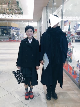 「Yohji Yamamoto（ヨウジヤマモト）のアイテム（トレンチコート）」を使った、おはるさん（レディース・153cm）の冬コーディネート
