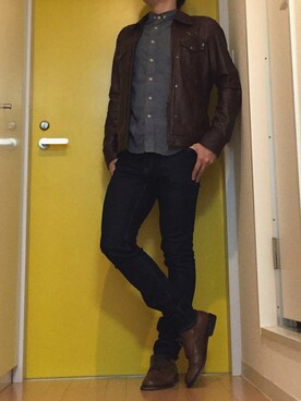 「A.S.M（エーエスエム）のアイテム（ライダースジャケット）」を使った、まっすーさん（メンズ・170cm）の春コーディネート