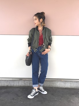 「Ameri（アメリ）のアイテム」を使った、fumiさん（レディース・151cm）の秋コーディネート