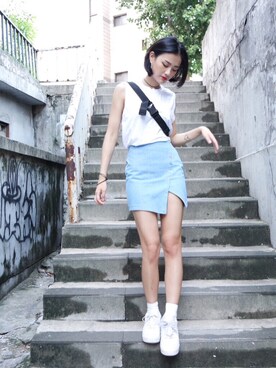 「NIKE(ナイキ)のアイテム(ショルダーバッグ)」を使った、Wenny Changさん(レディース・161cm)の夏コーディネート