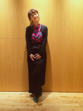 「総柄トップス」｜「アイテム（ワンピース/ドレス）」を使った、kayaさん（レディース・158cm）の冬コーディネート