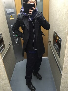 「no brand（ノーブランド）のアイテム（トレンチコート）」を使った、バンバンさん（メンズ・170cm）の冬コーディネート
