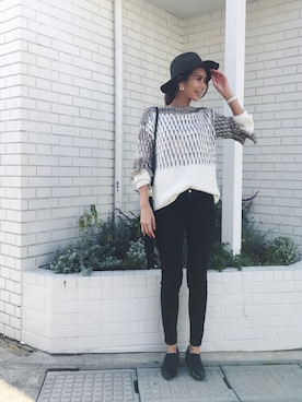 「ツバ広ハット」｜「アイテム（ブーティ）」を使った、mariko   さん（レディース・170cm）の秋コーディネート
