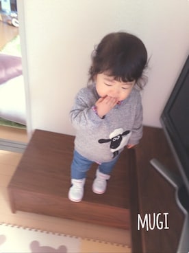 「スウェット×シャツ」｜tsumugi♡さん（キッズ・70cm）の秋コーディネート