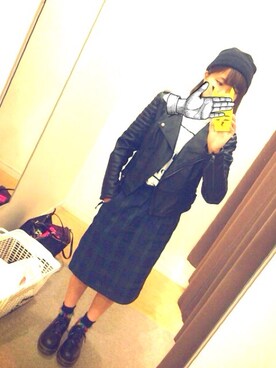 「ウエストイン」｜「アイテム（ライダースジャケット）」を使った、😈さん（レディース・154cm）の秋コーディネート