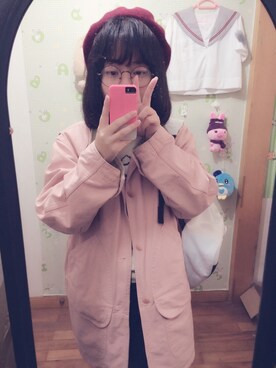「アイテム（ピーコート、ピンク系）」を使った、Hauoneeさん（レディース・164cm）の冬コーディネート