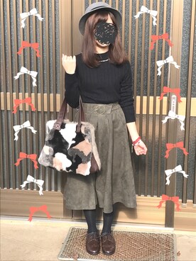 「RETRO GIRL（レトロガール）のアイテム（スカート、グリーン系）」を使った、ayakaさん（レディース・150cm）の冬コーディネート