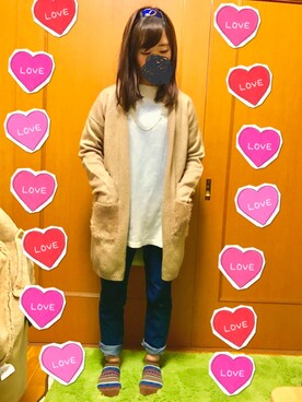 「Green　Parks（グリーンパークス）のコーデュロイカットプルオーバー（トップス、ホワイト系）」を使った、ayakaさん（レディース・150cm）の冬コーディネート