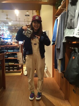 「BEAVER別注」｜「アイテム（オールインワン・サロペット）」を使った、もぎさん（レディース・153cm）の秋コーディネート