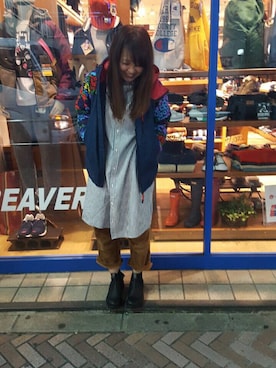 「flower」｜「アイテム（ダウンジャケット/コート）」を使った、もぎさん（レディース・153cm）の秋コーディネート