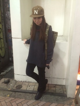 「MYSTERY RANCH（ミステリーランチ）のアイテム（バッグ）」を使った、もぎさん（レディース・153cm）の冬コーディネート