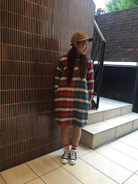 「MANASTASH（マナスタッシュ）のアイテム（シャツワンピース）」を使った、もぎさん（レディース・153cm）の秋コーディネート
