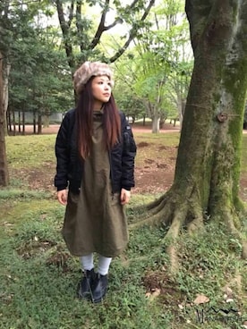 「MANASTASH（マナスタッシュ）のアイテム（MA-1）」を使った、もぎさん（レディース・153cm）の冬コーディネート