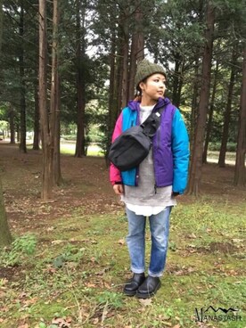「MANASTASH（マナスタッシュ）のアイテム（MA-1）」を使った、もぎさん（レディース・153cm）の冬コーディネート