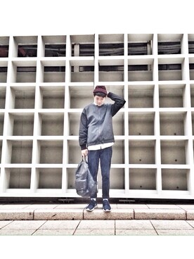 「plain-me（プレインミー）のアイテム（ミリタリージャケット）」を使った、Bruceさん（メンズ・177cm）の冬コーディネート