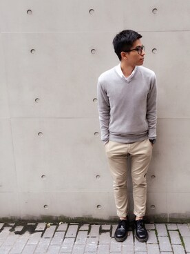 「Dr. Martens（ドクターマーチン）のDr.Martens (ドクターマーチン)/1461 3EYE GIBSON SHOES（その他シューズ）」を使った、Weiさん（メンズ・169cm）の春コーディネート