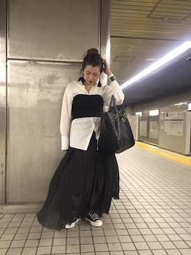 「ビッグシャツ」｜「アイテム（その他トップス）」を使った、SAKIさん（レディース・154cm）の秋コーディネート
