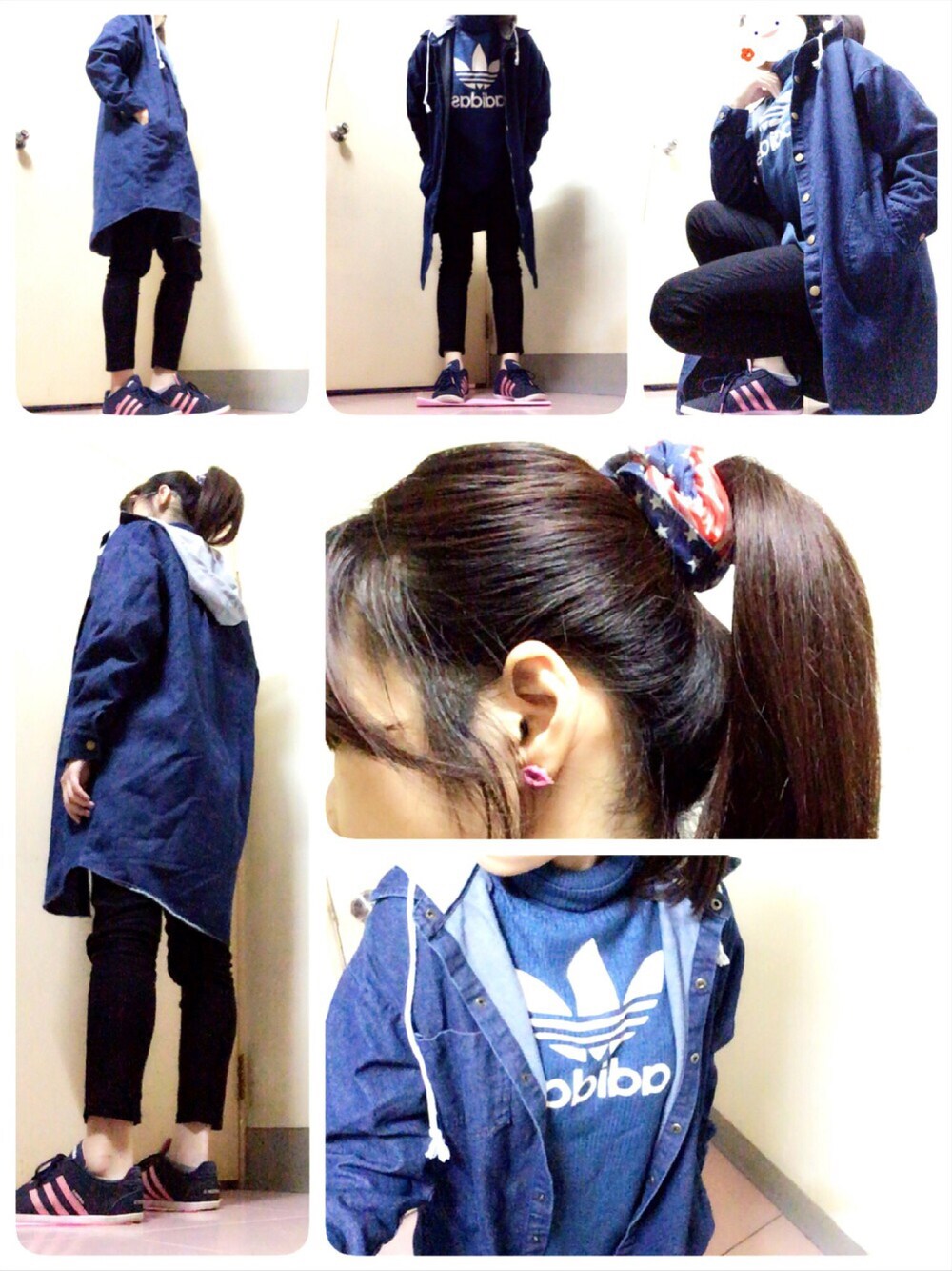 「仕事着」｜「adidasのアイテム（ニット/セーター、ブルー系）」を使った、Neliaさん（レディース・166cm）の秋コーディネートの1枚目の写真