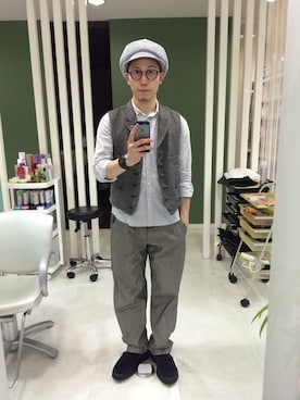 「コムデギャルソンオムプリュス」｜「アイテム（帽子）」を使った、長野晃宏さん（メンズ・165cm）の春コーディネート