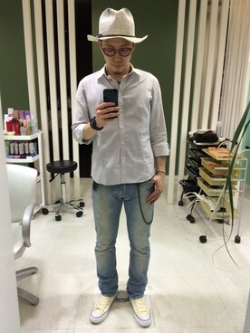 「白いスニーカー」｜「アイテム（財布/小物）」を使った、長野晃宏さん（メンズ・165cm）の夏コーディネート